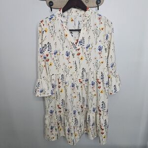 Emery Rose Floral Print Cream Dress